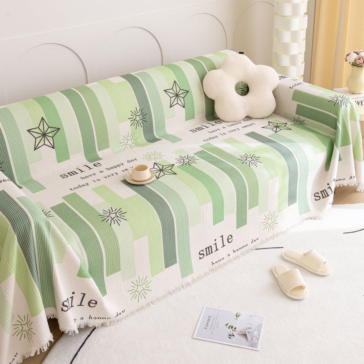 Chenille Sofa Cover Throw, Smile Couch Cover Blanket Throws for Couches, Soft Sofa Towel