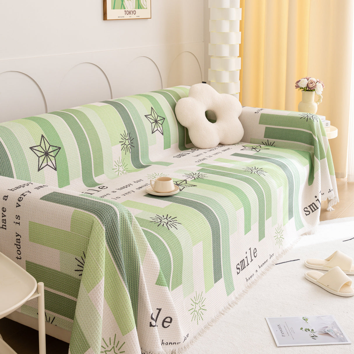 Chenille Sofa Cover Throw, Smile Couch Cover Blanket Throws for Couches, Soft Sofa Towel