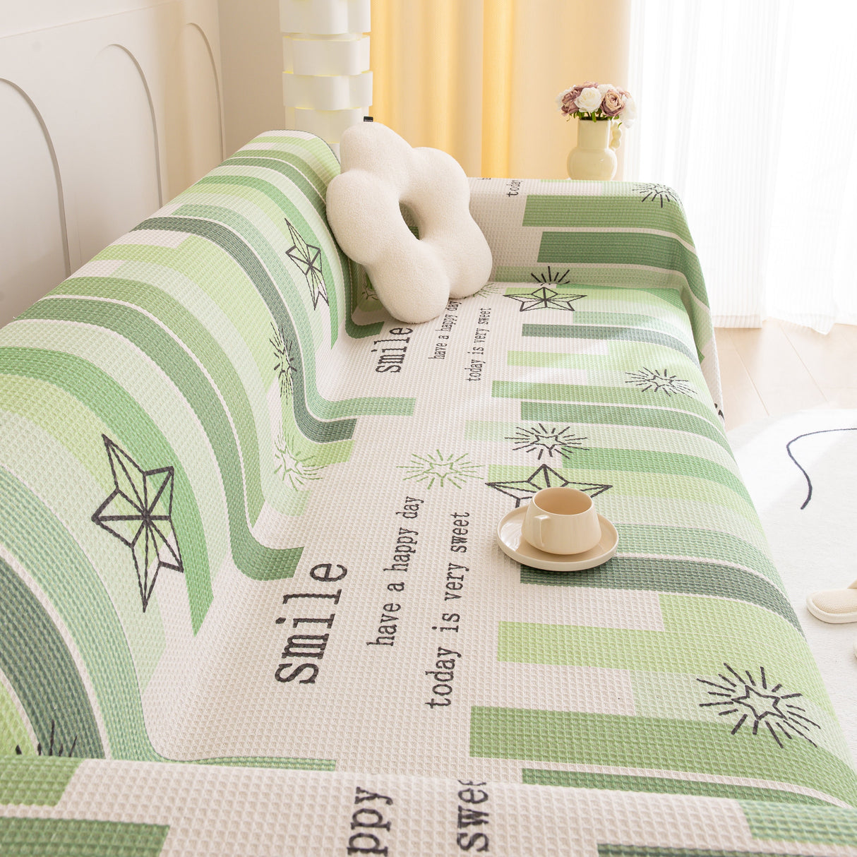 Chenille Sofa Cover Throw, Smile Couch Cover Blanket Throws for Couches, Soft Sofa Towel