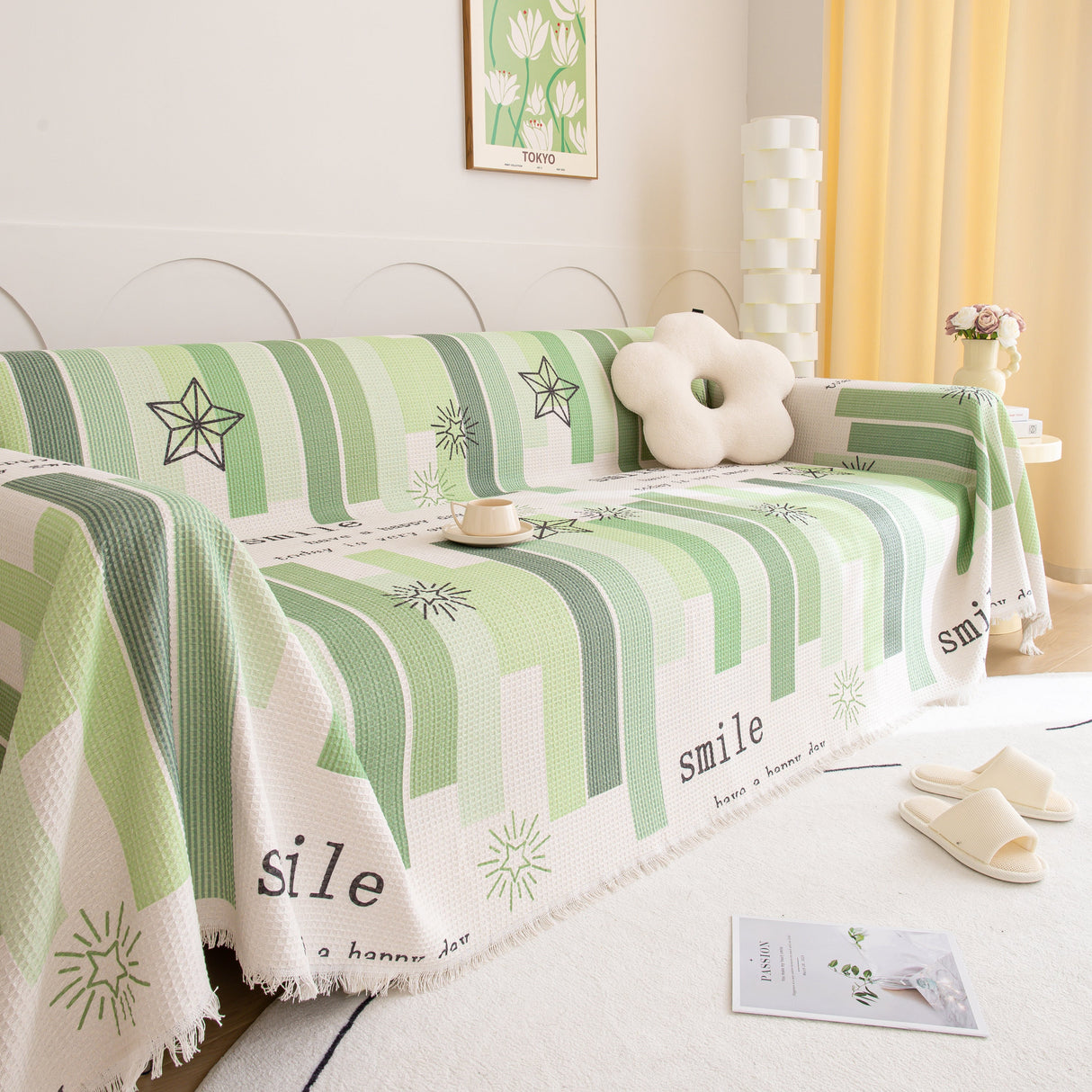 Chenille Sofa Cover Throw, Smile Couch Cover Blanket Throws for Couches, Soft Sofa Towel