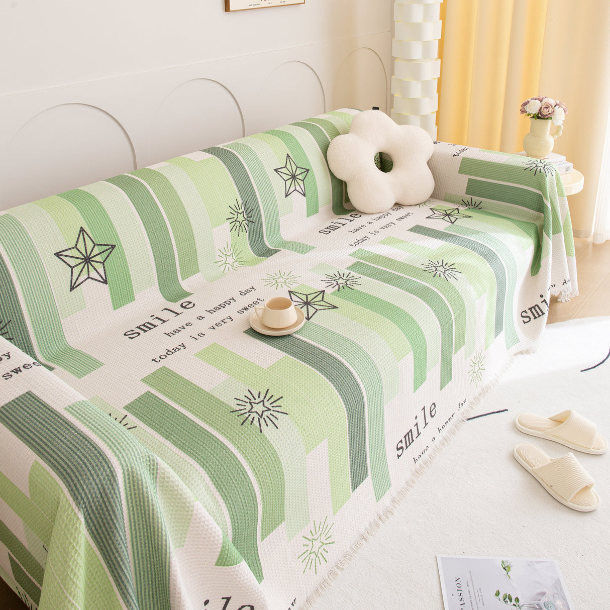 Chenille Sofa Cover Throw, Smile Couch Cover Blanket Throws for Couches, Soft Sofa Towel