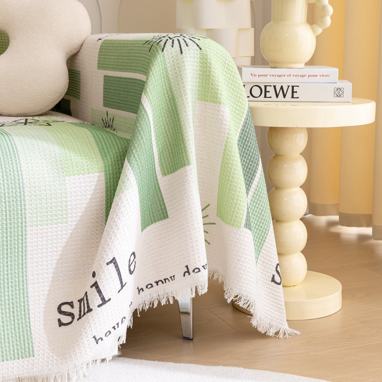 Chenille Sofa Cover Throw, Smile Couch Cover Blanket Throws for Couches, Soft Sofa Towel