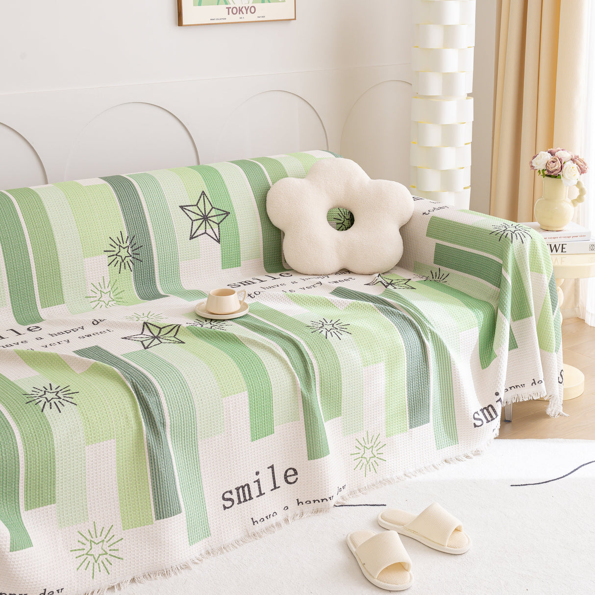 Chenille Sofa Cover Throw, Smile Couch Cover Blanket Throws for Couches, Soft Sofa Towel