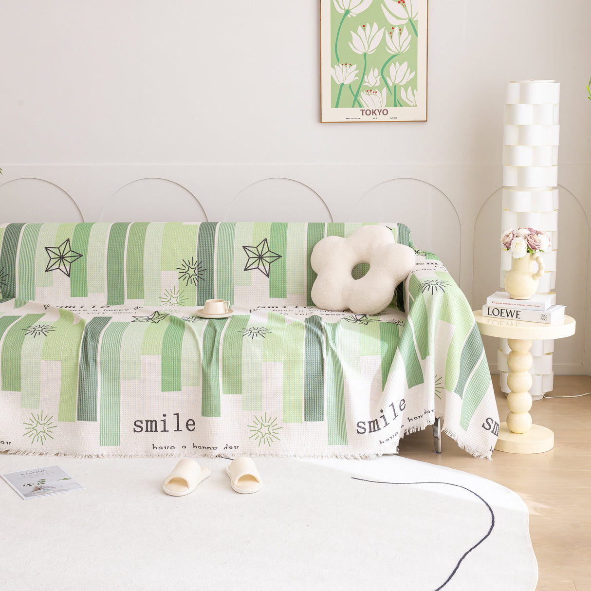 Chenille Sofa Cover Throw, Smile Couch Cover Blanket Throws for Couches, Soft Sofa Towel