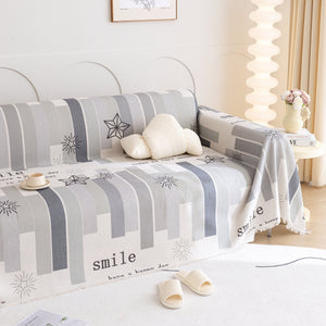 Chenille Sofa Cover Throw, Smile Couch Cover Blanket Throws for Couches, Soft Sofa Towel