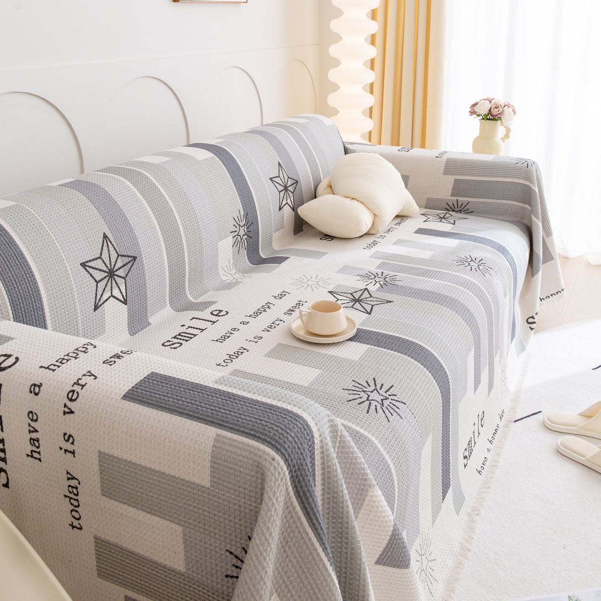 Chenille Sofa Cover Throw, Smile Couch Cover Blanket Throws for Couches, Soft Sofa Towel