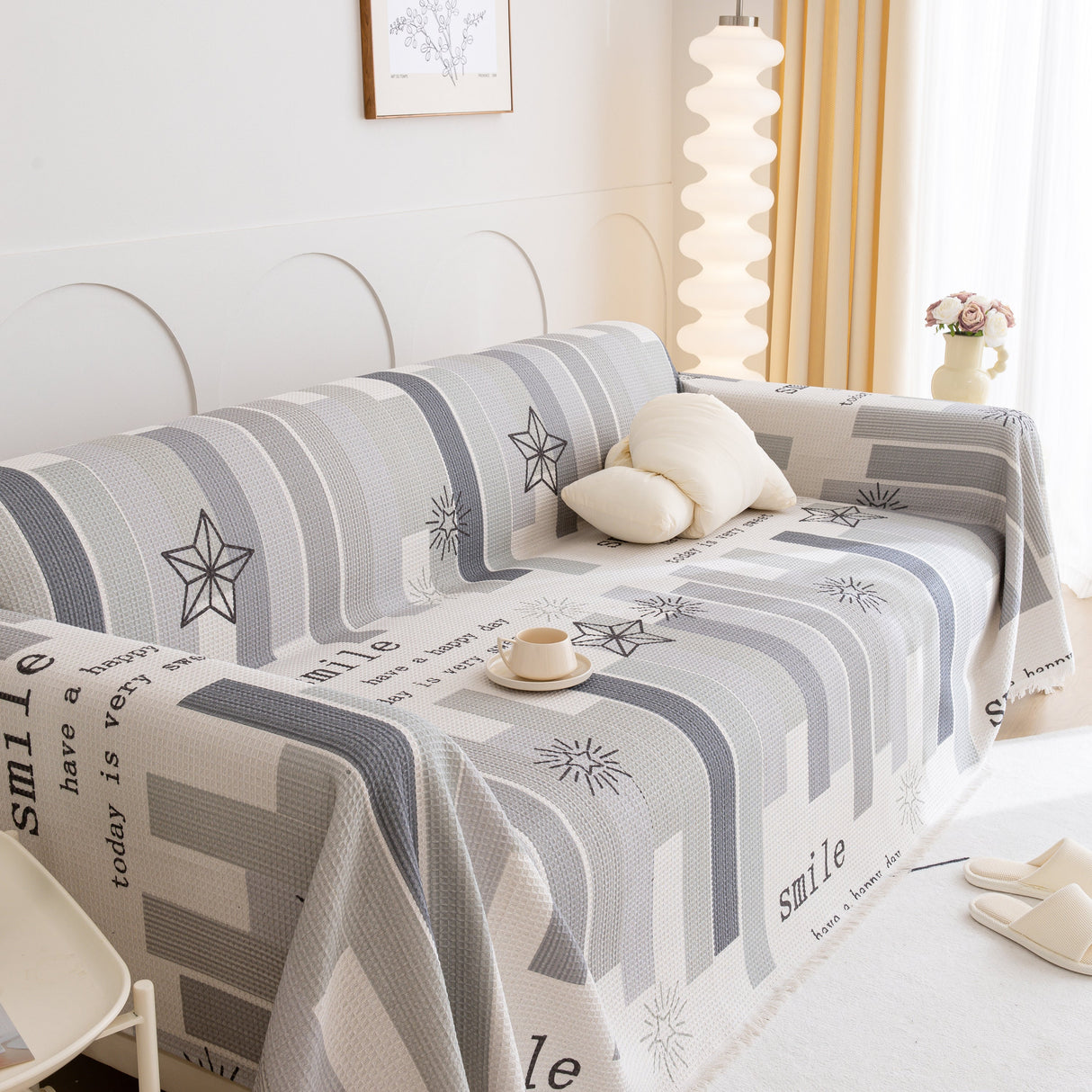 Chenille Sofa Cover Throw, Smile Couch Cover Blanket Throws for Couches, Soft Sofa Towel