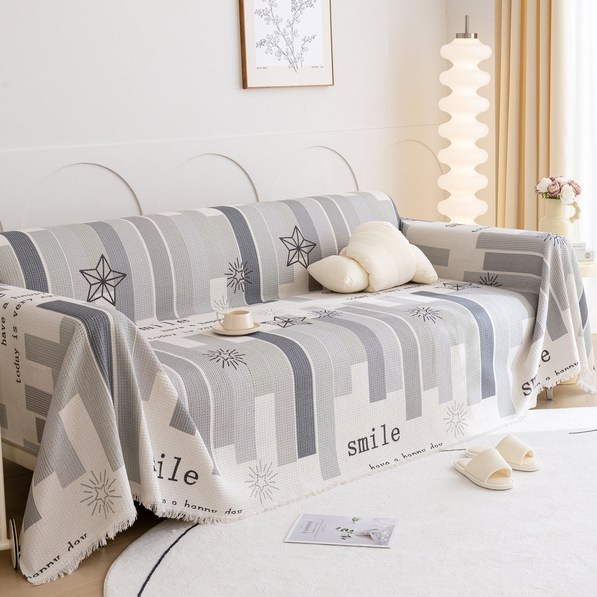 Chenille Sofa Cover Throw, Smile Couch Cover Blanket Throws for Couches, Soft Sofa Towel