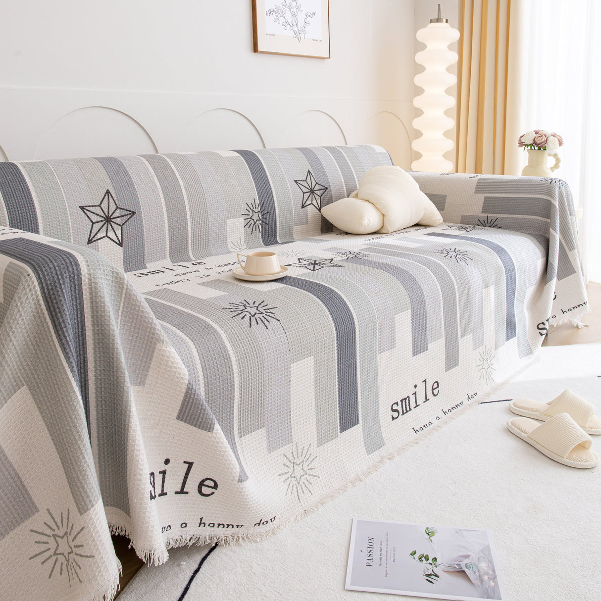 Chenille Sofa Cover Throw, Smile Couch Cover Blanket Throws for Couches, Soft Sofa Towel