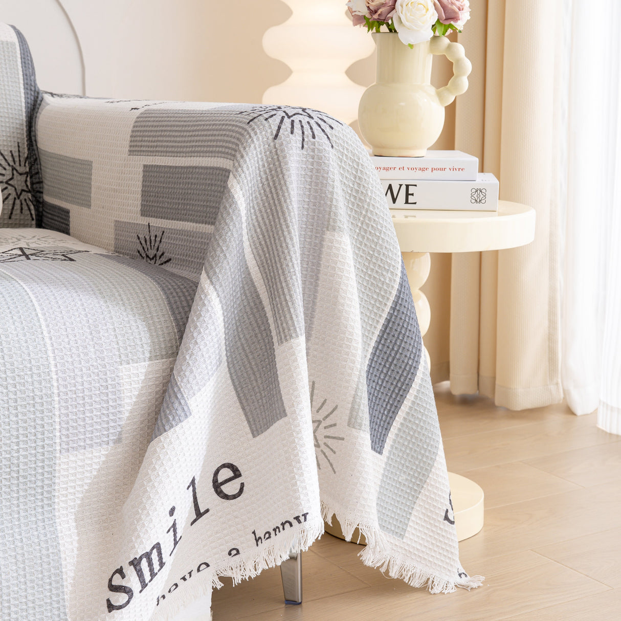 Chenille Sofa Cover Throw, Smile Couch Cover Blanket Throws for Couches, Soft Sofa Towel