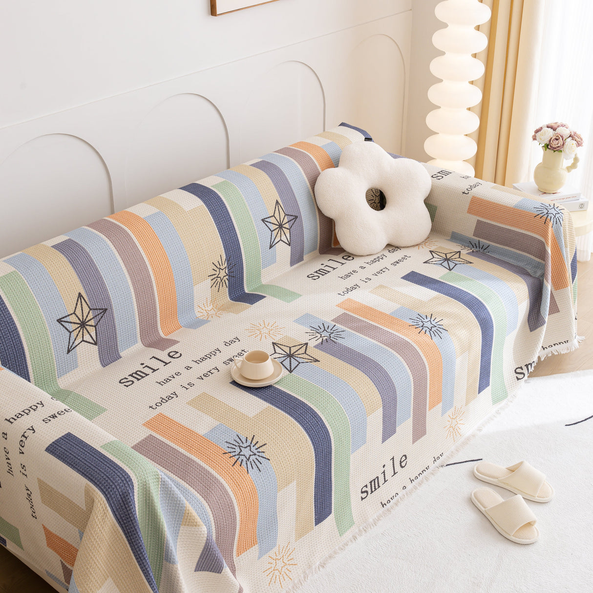 Chenille Sofa Cover Throw, Smile Couch Cover Blanket Throws for Couches, Soft Sofa Towel