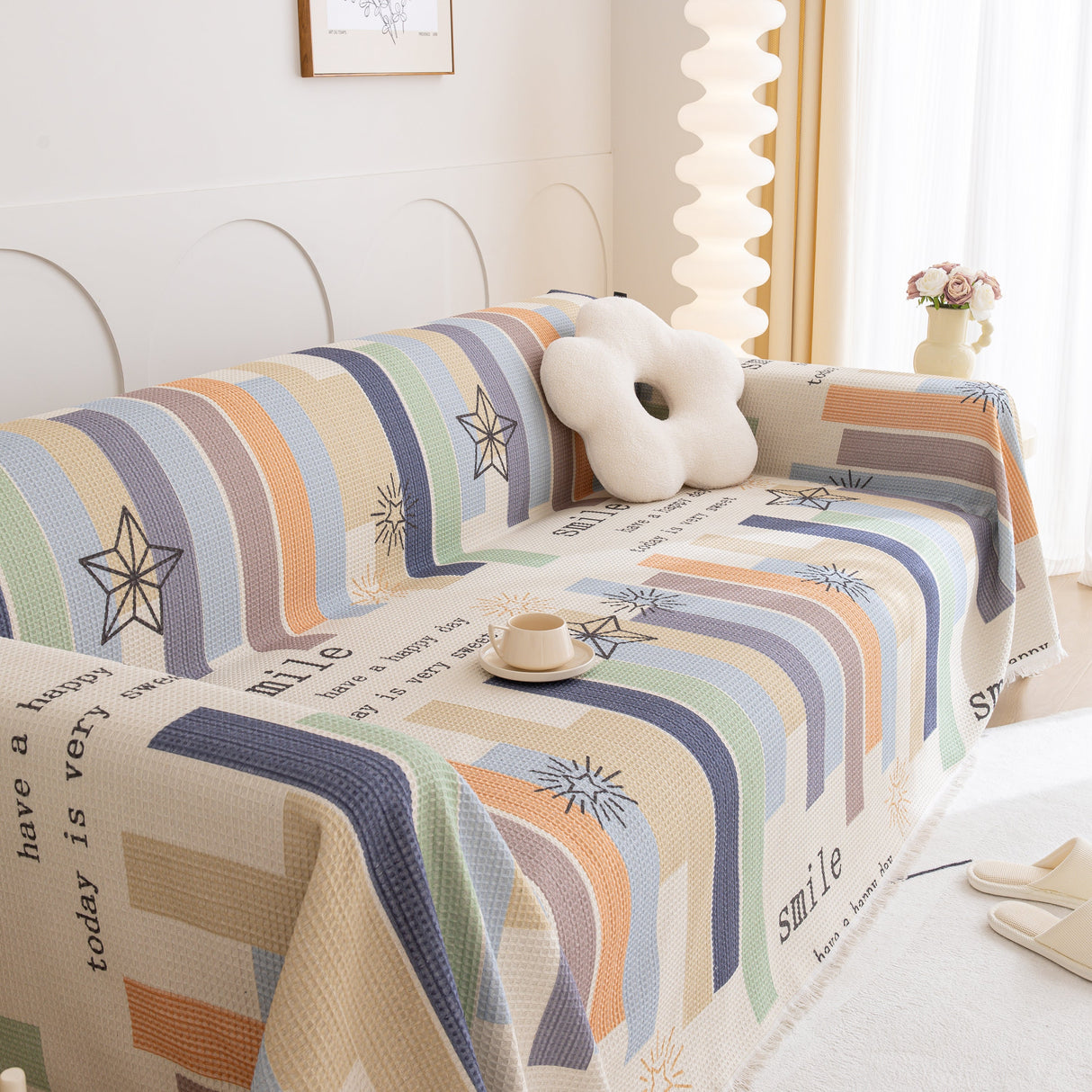 Chenille Sofa Cover Throw, Smile Couch Cover Blanket Throws for Couches, Soft Sofa Towel