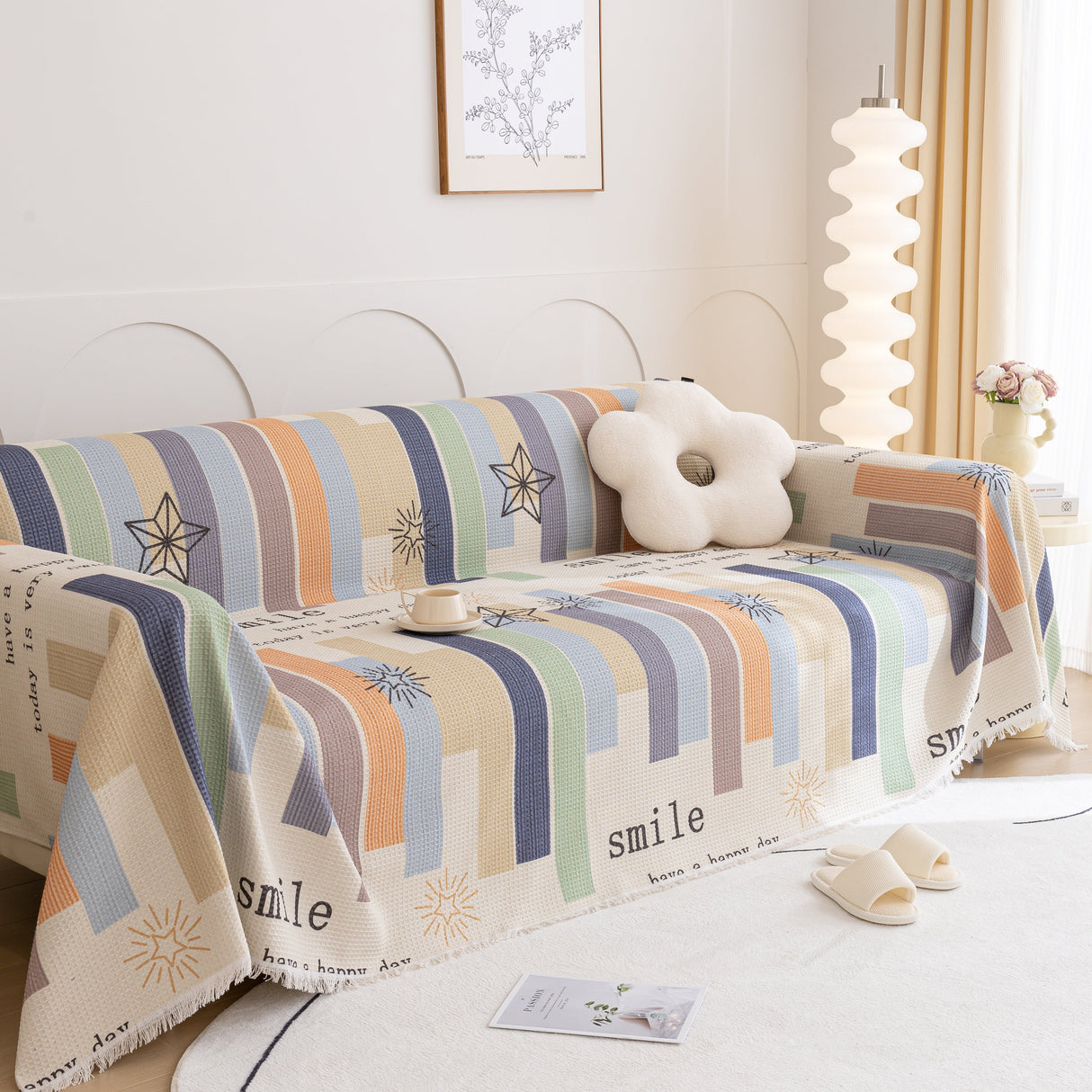 Chenille Sofa Cover Throw, Smile Couch Cover Blanket Throws for Couches, Soft Sofa Towel