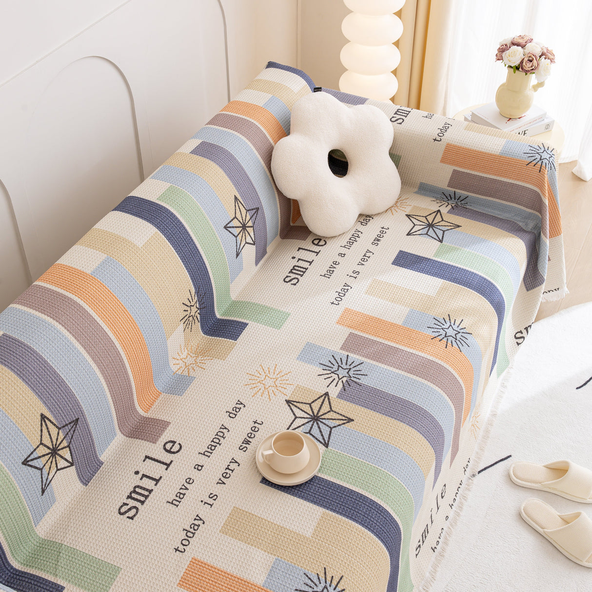 Chenille Sofa Cover Throw, Smile Couch Cover Blanket Throws for Couches, Soft Sofa Towel