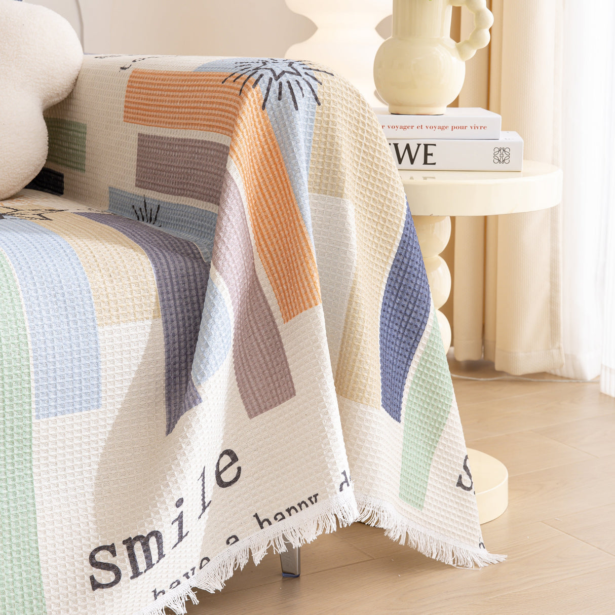 Chenille Sofa Cover Throw, Smile Couch Cover Blanket Throws for Couches, Soft Sofa Towel