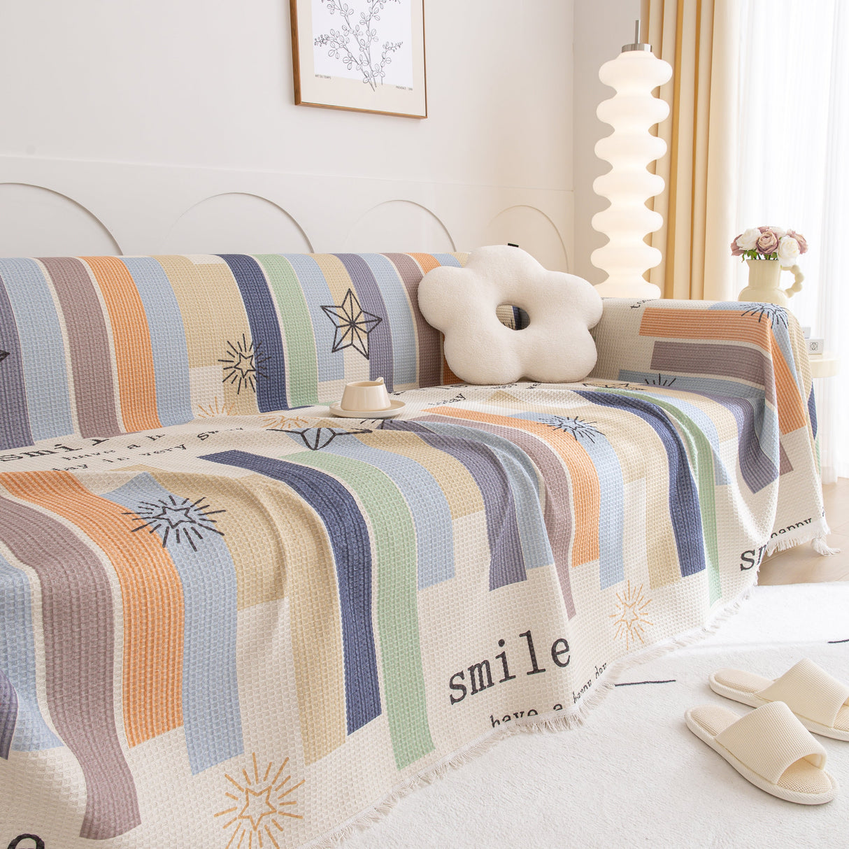 Chenille Sofa Cover Throw, Smile Couch Cover Blanket Throws for Couches, Soft Sofa Towel