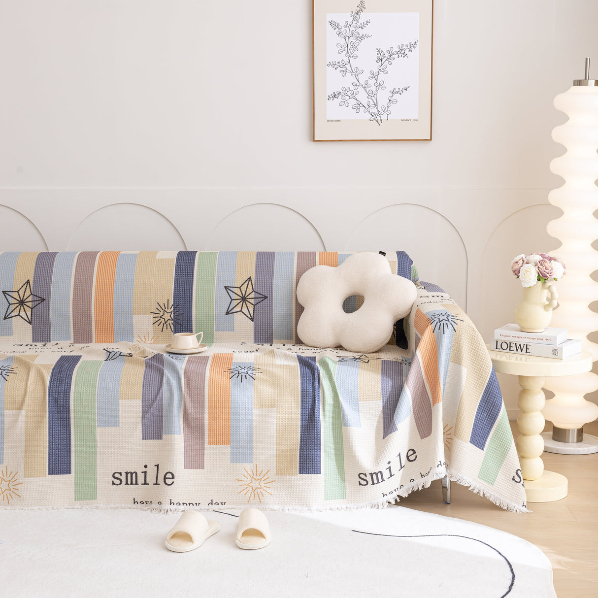 Chenille Sofa Cover Throw, Smile Couch Cover Blanket Throws for Couches, Soft Sofa Towel