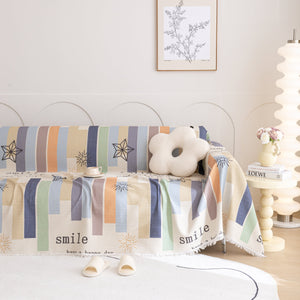 Chenille Sofa Cover Throw, Smile Couch Cover Blanket Throws for Couches, Soft Sofa Towel