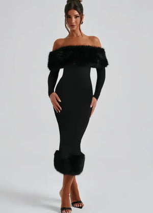 Fur Collar Slim Fit Dress