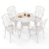 5 Piece Patio Bistro Table Chair Set with Umbrella Hole and Aluminum Frame-White