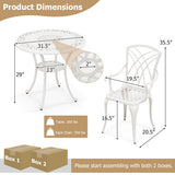 5 Piece Patio Bistro Table Chair Set with Umbrella Hole and Aluminum Frame-White