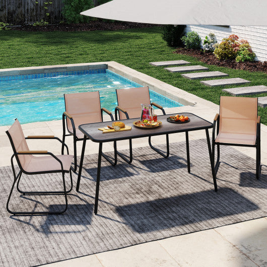 5 Pieces Patio Dining Set with Rectangular Table and Fabric Chairs-Brown