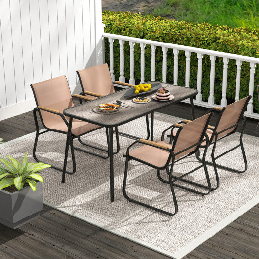 5 Pieces Patio Dining Set with Rectangular Table and Fabric Chairs-Brown