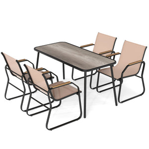 5 Pieces Patio Dining Set with Rectangular Table and Fabric Chairs-Brown