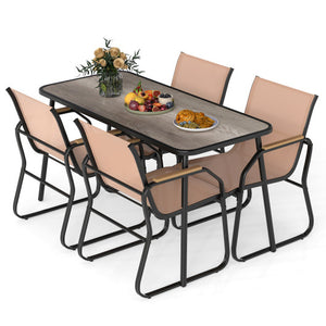 5 Pieces Patio Dining Set with Rectangular Table and Fabric Chairs-Brown