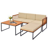 5 Pieces Patio Furniture Set Acacia Wood Sectional Set with Heavy-Duty Metal Frame-Beige