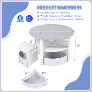 5 Piece Toddler Round Nesting Table with 4 Storage Stools for Activity-Grey