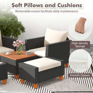 5 Pieces Patio Furniture Set with Loveseat and Armchairs for Porch-White