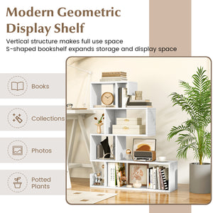 5-Tier S-Shaped Bookshelf Geometric Z-Shelf Bookcase with Open Cubes-White