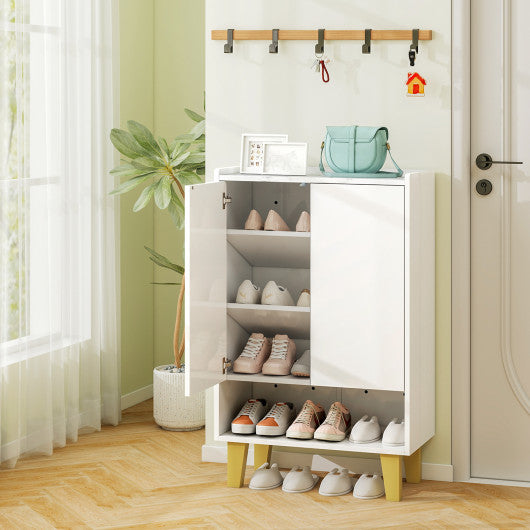 5-Tier Shoe Cabinet with Faux Marble Countertop and Flat Tilting Shelves-White