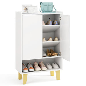5-Tier Shoe Cabinet with Faux Marble Countertop and Flat Tilting Shelves-White