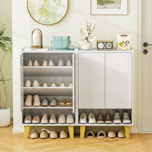 5-Tier Shoe Cabinet with Faux Marble Countertop and Flat Tilting Shelves-White