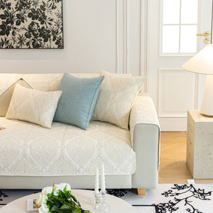 Baroque Sofa Cover – Quilted Cotton, Non-Slip, Washable with Ornate Embroidery