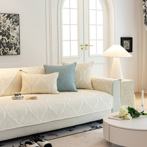 Baroque Sofa Cover – Quilted Cotton, Non-Slip, Washable with Ornate Embroidery