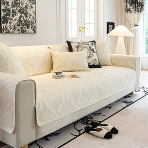 Baroque Sofa Cover – Quilted Cotton, Non-Slip, Washable with Ornate Embroidery