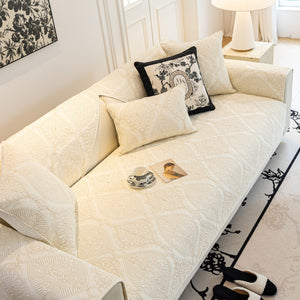 Baroque Sofa Cover – Quilted Cotton, Non-Slip, Washable with Ornate Embroidery