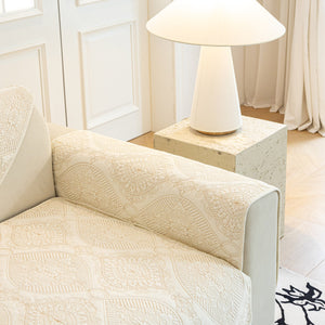 Baroque Sofa Cover – Quilted Cotton, Non-Slip, Washable with Ornate Embroidery