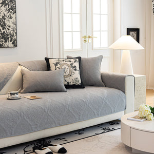 Baroque Sofa Cover – Quilted Cotton, Non-Slip, Washable with Ornate Embroidery