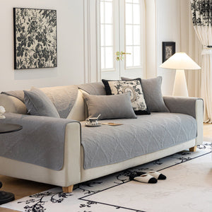 Baroque Sofa Cover – Quilted Cotton, Non-Slip, Washable with Ornate Embroidery