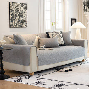 Baroque Sofa Cover – Quilted Cotton, Non-Slip, Washable with Ornate Embroidery