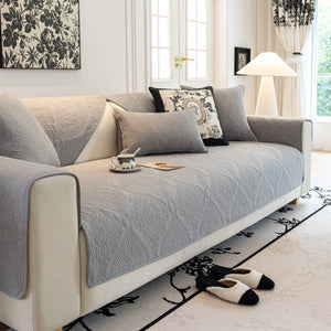 Baroque Sofa Cover – Quilted Cotton, Non-Slip, Washable with Ornate Embroidery