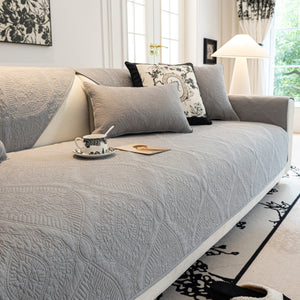 Baroque Sofa Cover – Quilted Cotton, Non-Slip, Washable with Ornate Embroidery