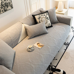 Baroque Sofa Cover – Quilted Cotton, Non-Slip, Washable with Ornate Embroidery