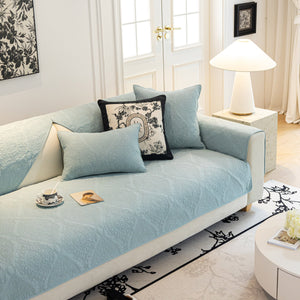 Baroque Sofa Cover – Quilted Cotton, Non-Slip, Washable with Ornate Embroidery