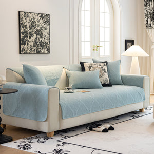 Baroque Sofa Cover – Quilted Cotton, Non-Slip, Washable with Ornate Embroidery