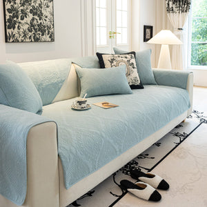 Baroque Sofa Cover – Quilted Cotton, Non-Slip, Washable with Ornate Embroidery